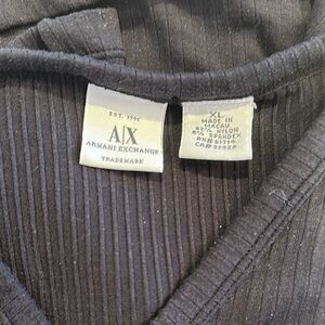 Armani Exchange Black Ribbed V-Neck Top